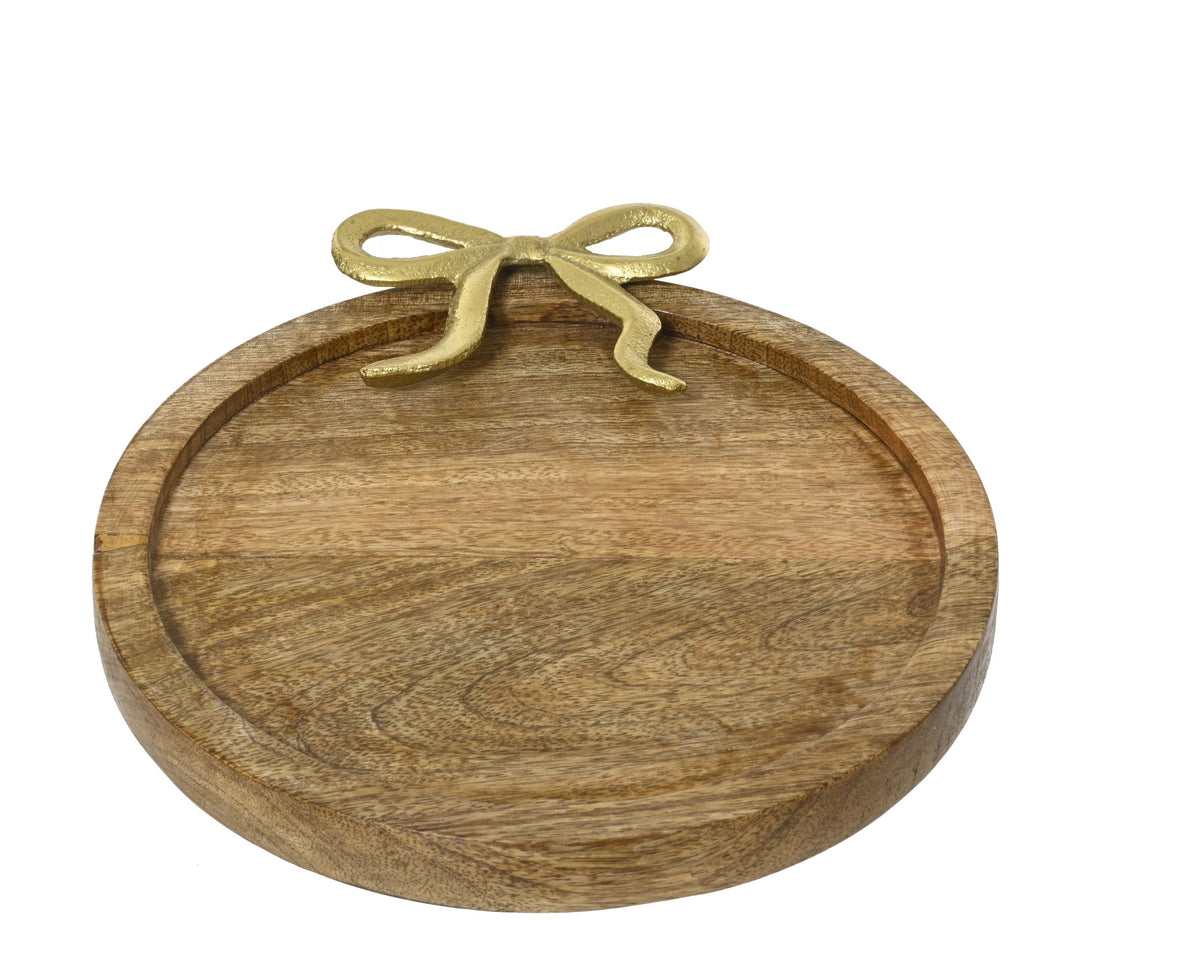 bord mangohout natural gold bow fsc mix 70% naturel l.30cm x w.33cm x h.2cm
