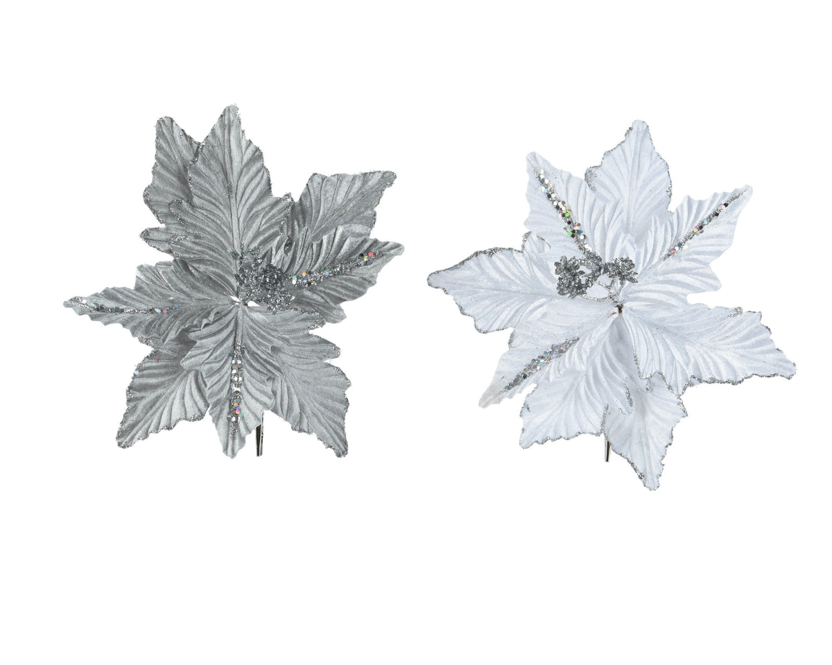 poinsettia op clip polyester glitter glitter center w sequin petal 2col ass assortie d.24cm x h.7cm