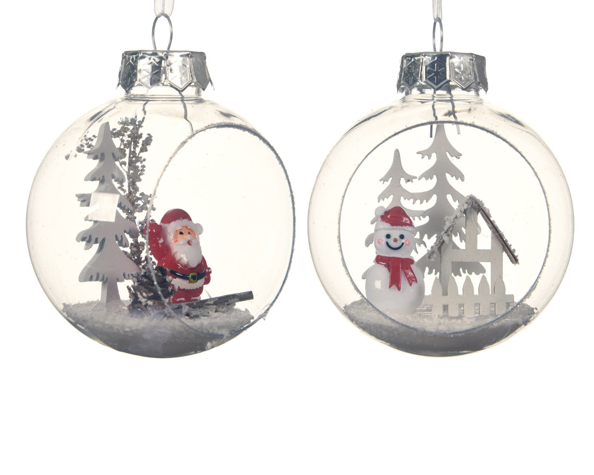 kerstbal op draad kunststof transparent landscape inside 2ass transparant d.8cm x h.8cm