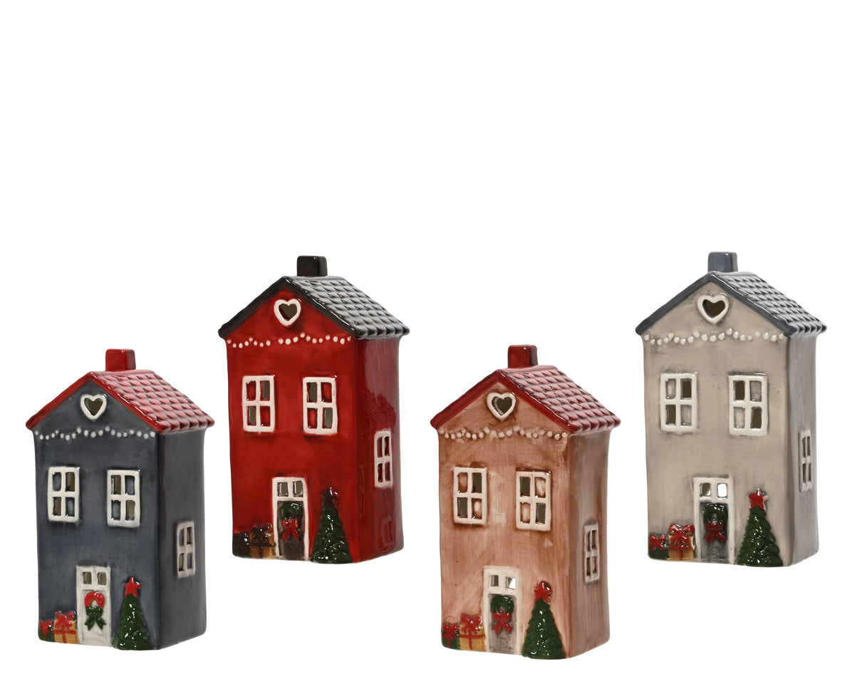 theelichthouder dolomiet house 4col ass assortie l.10.7cm x w.8cm x h.20cm