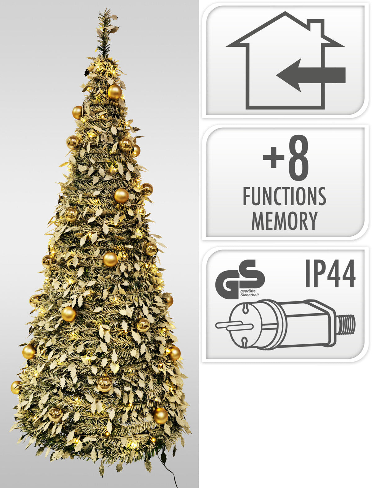 kerstboom pop up 180cm met led champagne goud