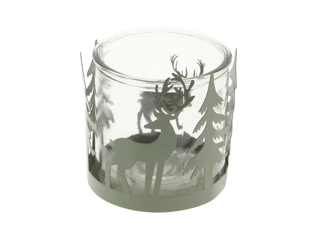 tealightholder tree/deer h12d12 light green