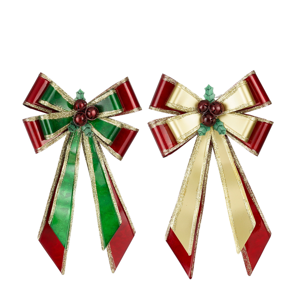 decoratie strik groen rood 2 assorti - l20xb5,5xh33,5cm