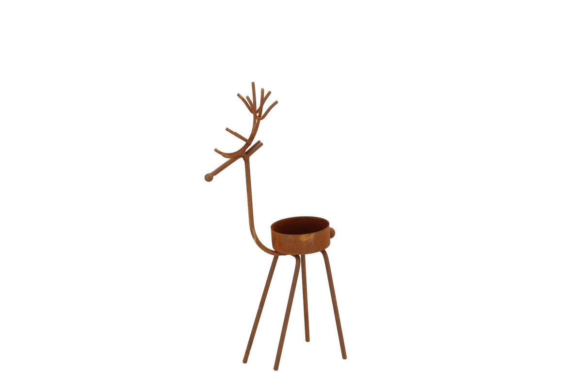rusty rust deer with candle holder 11x7x21cm
