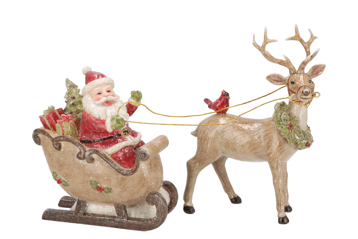 lesly x-mas brown santa sleigh reindeer 29x9x21cm