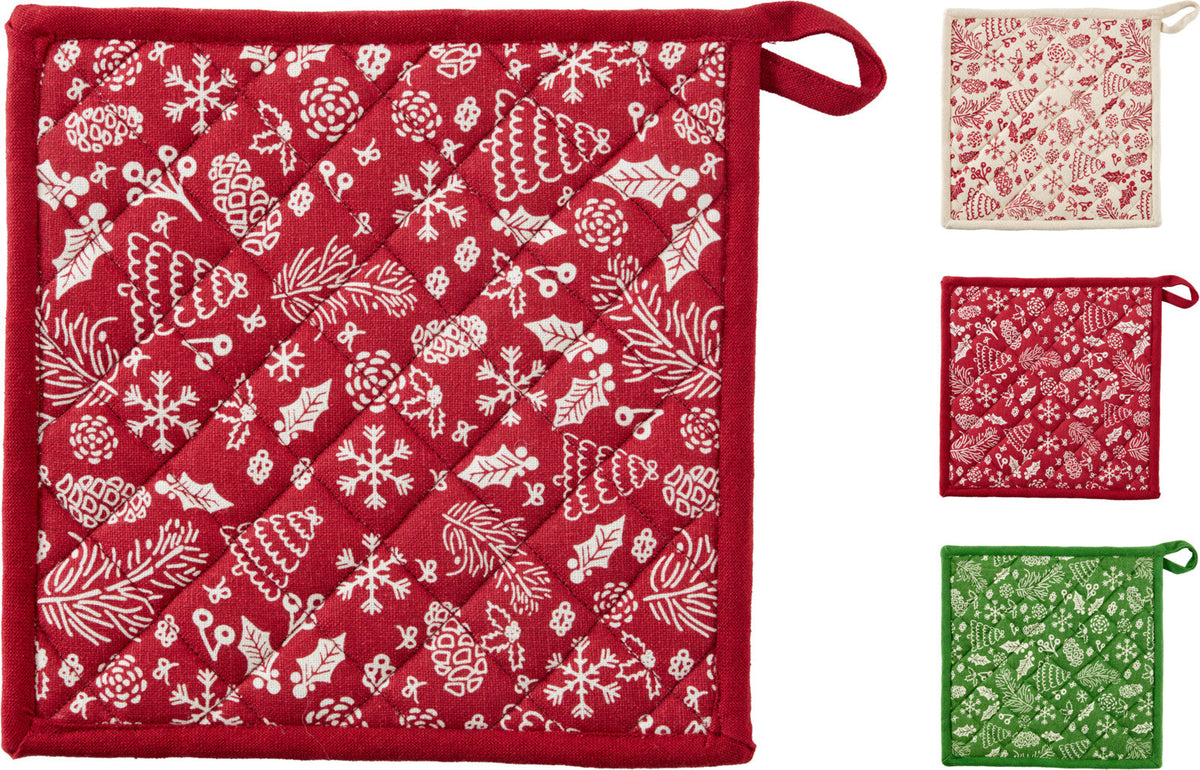 pannenlap 3 assorti kleuren met kerstdesign