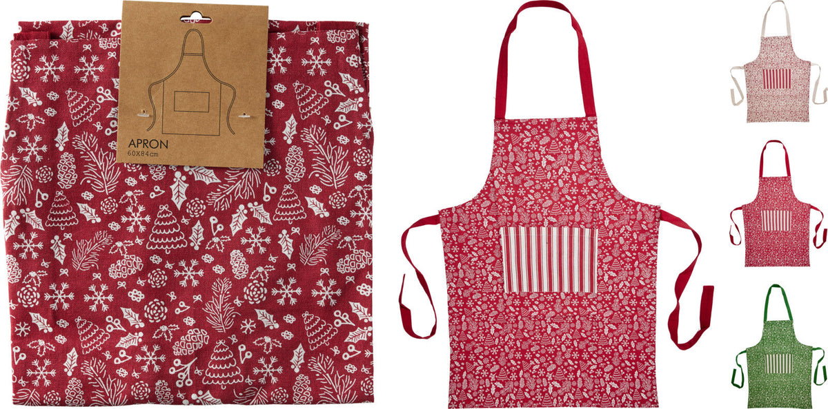 schort met zak en 3 assorti kleuren met kerstdesigns