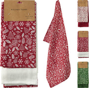 theedoek set 1x solid en 1x kerstdesign 3ass kleuren