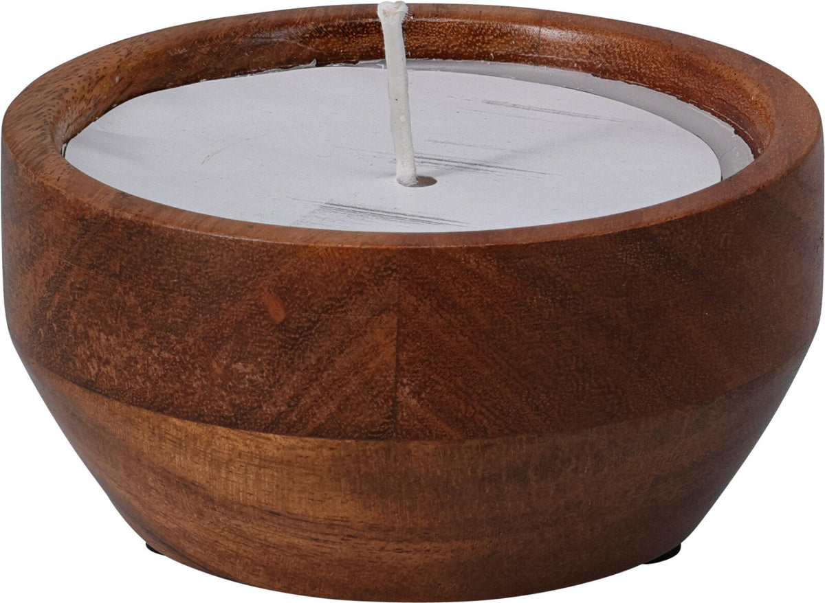 kaars in houten pot dia 10cm