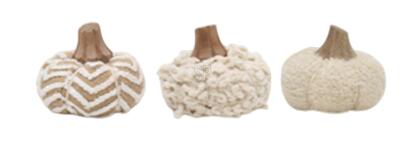 pompoen decoratie 10cm 3ass design wit met licht bruin