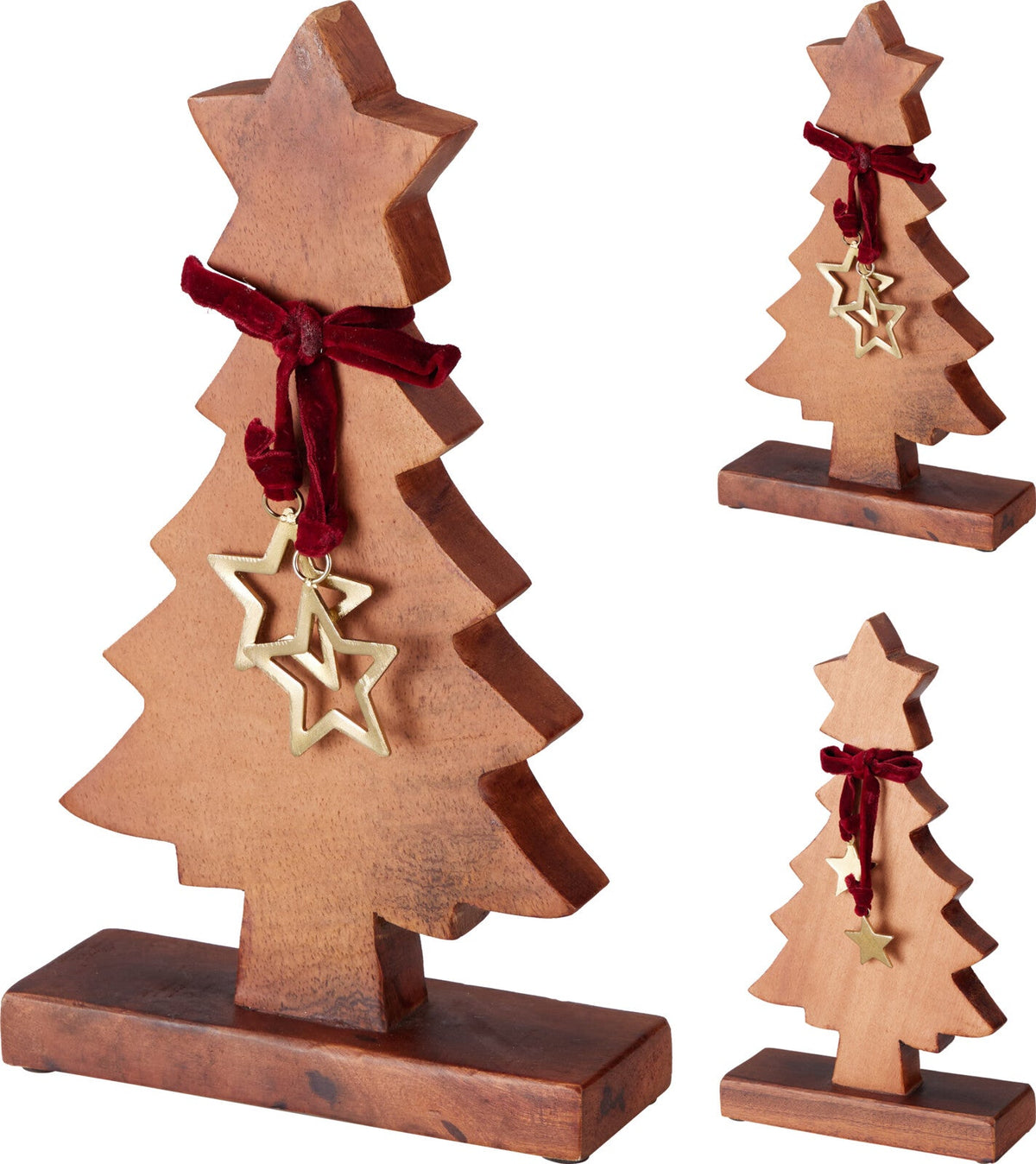 boom hout 30cm bruin met burgundy lint en goud ster 2ass design