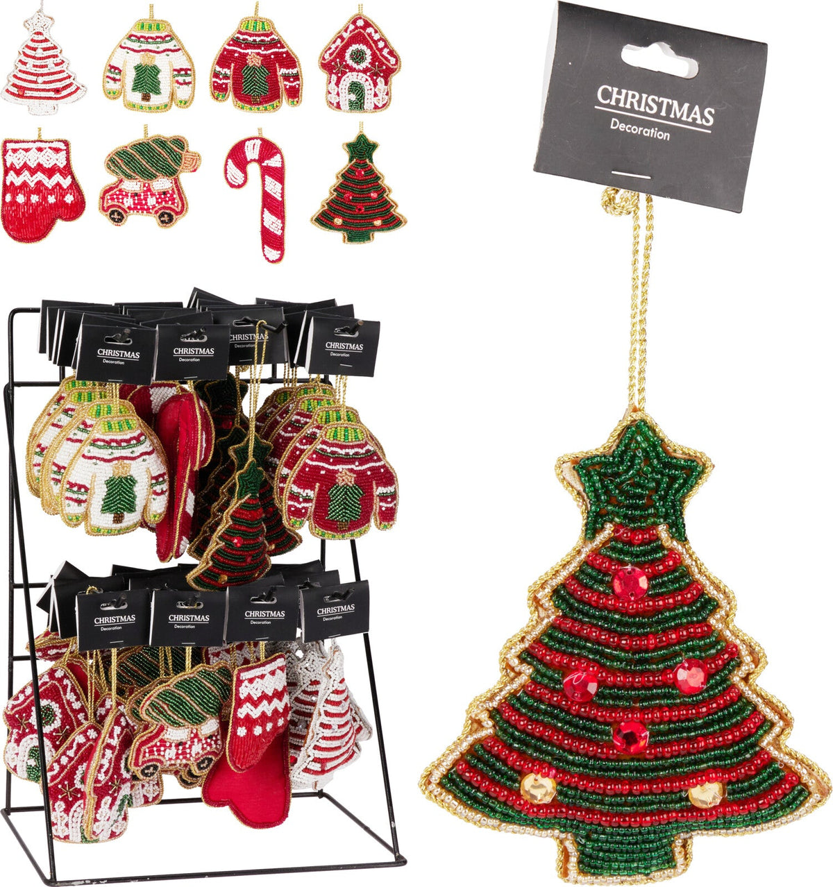 hangdeco kerstfiguren kralen 10cm 8ass design