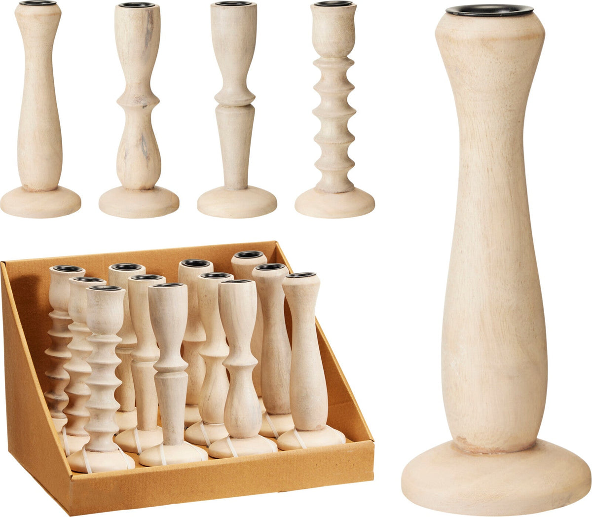 kandelaar 17cm mango hout 4ass