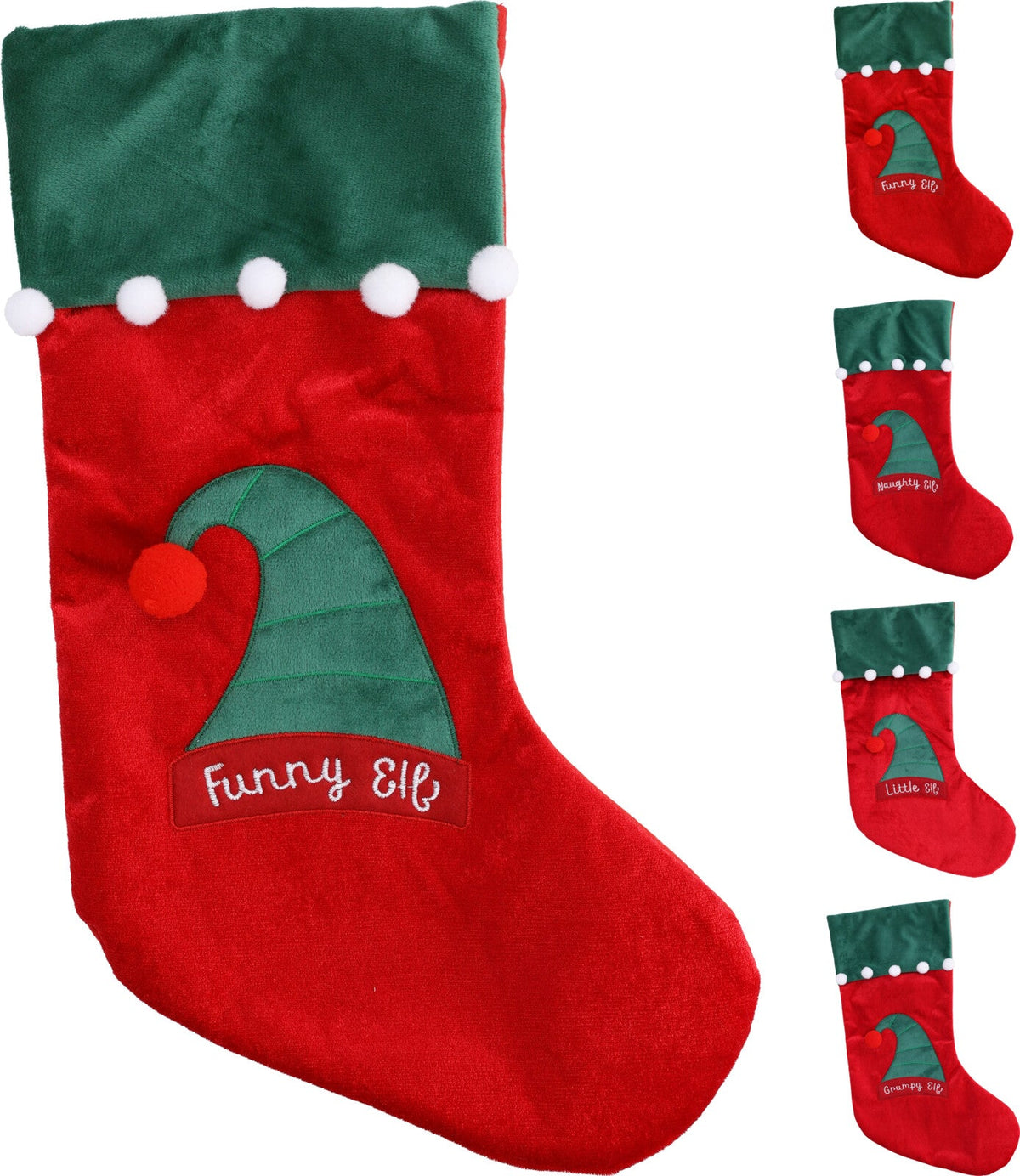 kerstsok elf 47cm 4ass