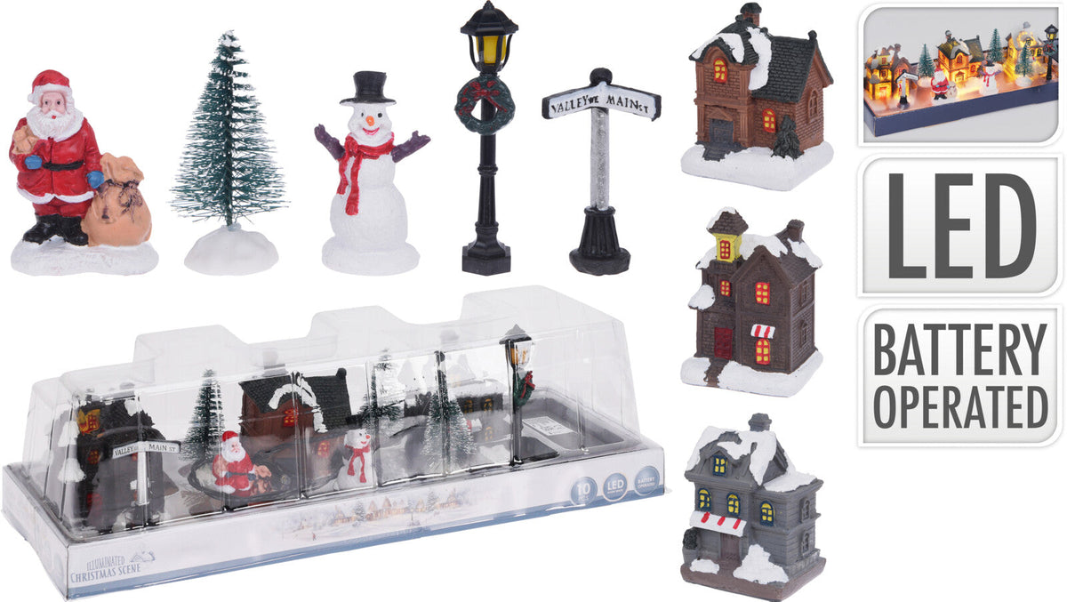 dorp met verlichting set van 10sts b/o