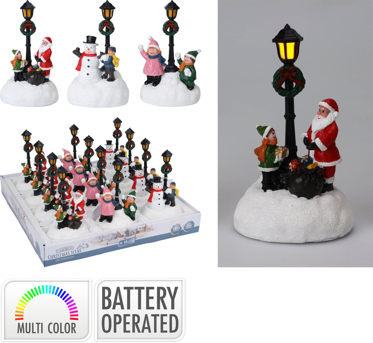 kersttafereel met led lantaarn 13cm 3ass design