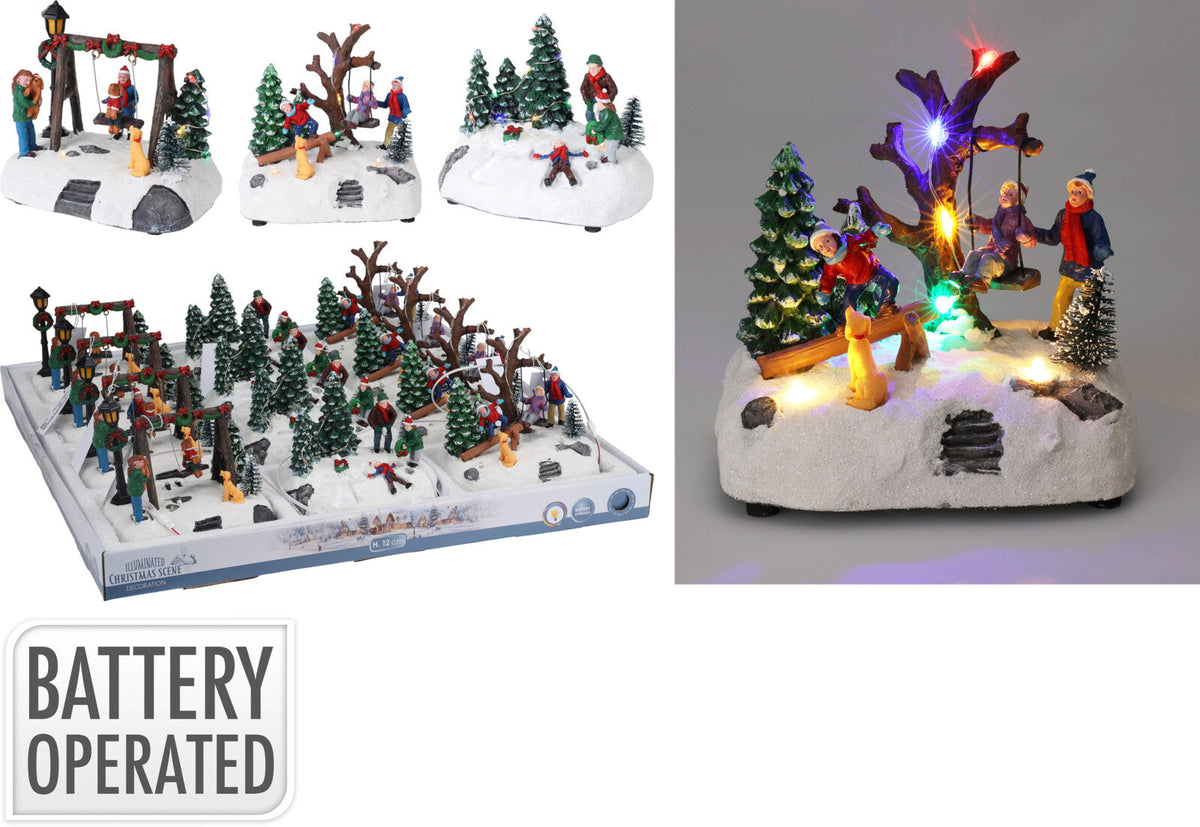 wintertafereel kinderen met led 12cm 3ass design