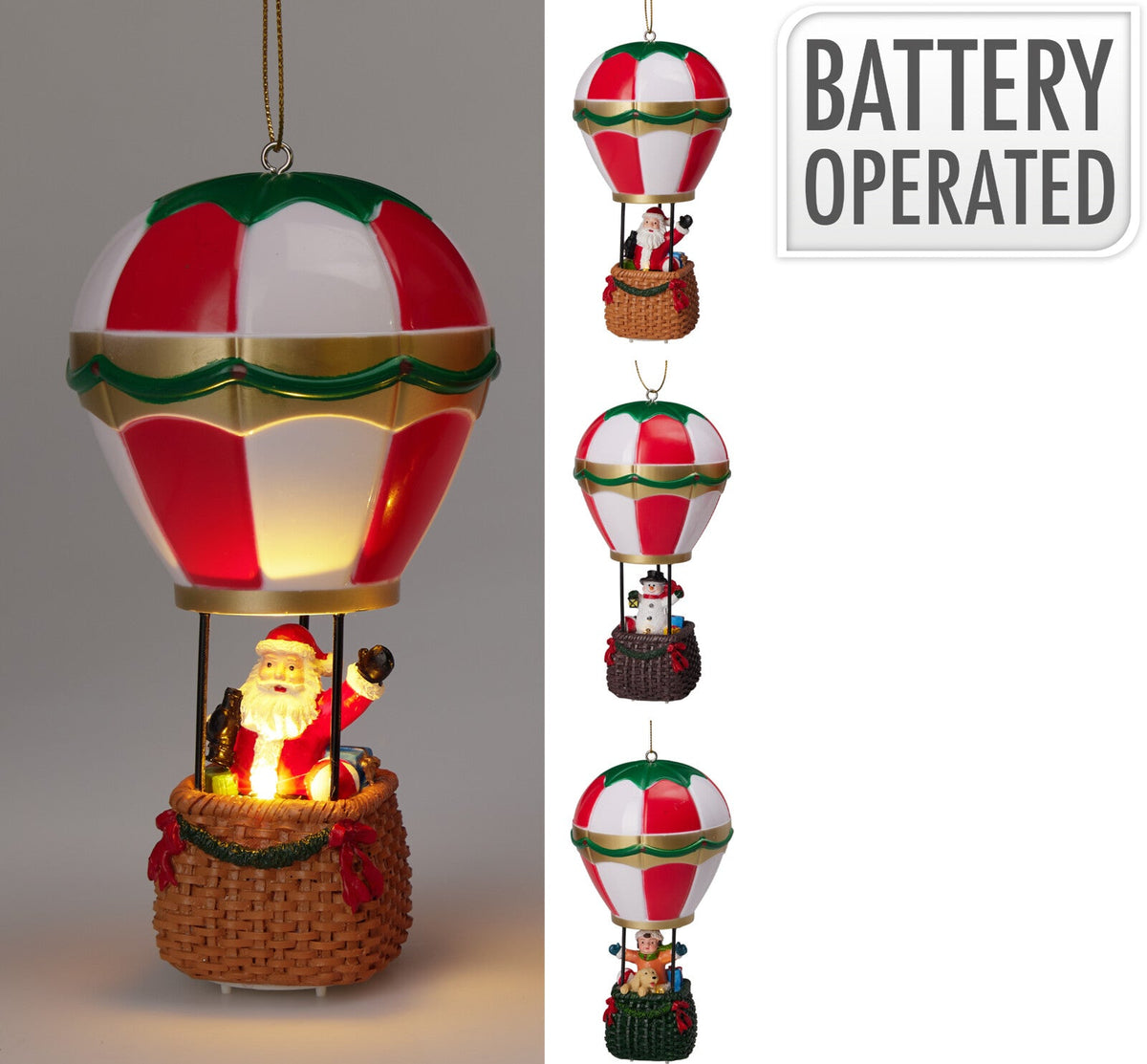 kerstfiguren met ballon 17cm led 3ass