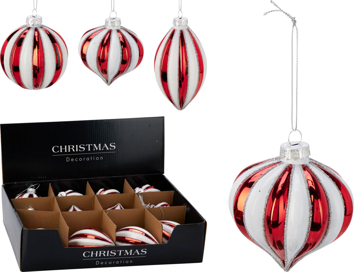kerstbal ornament rood wit 3as