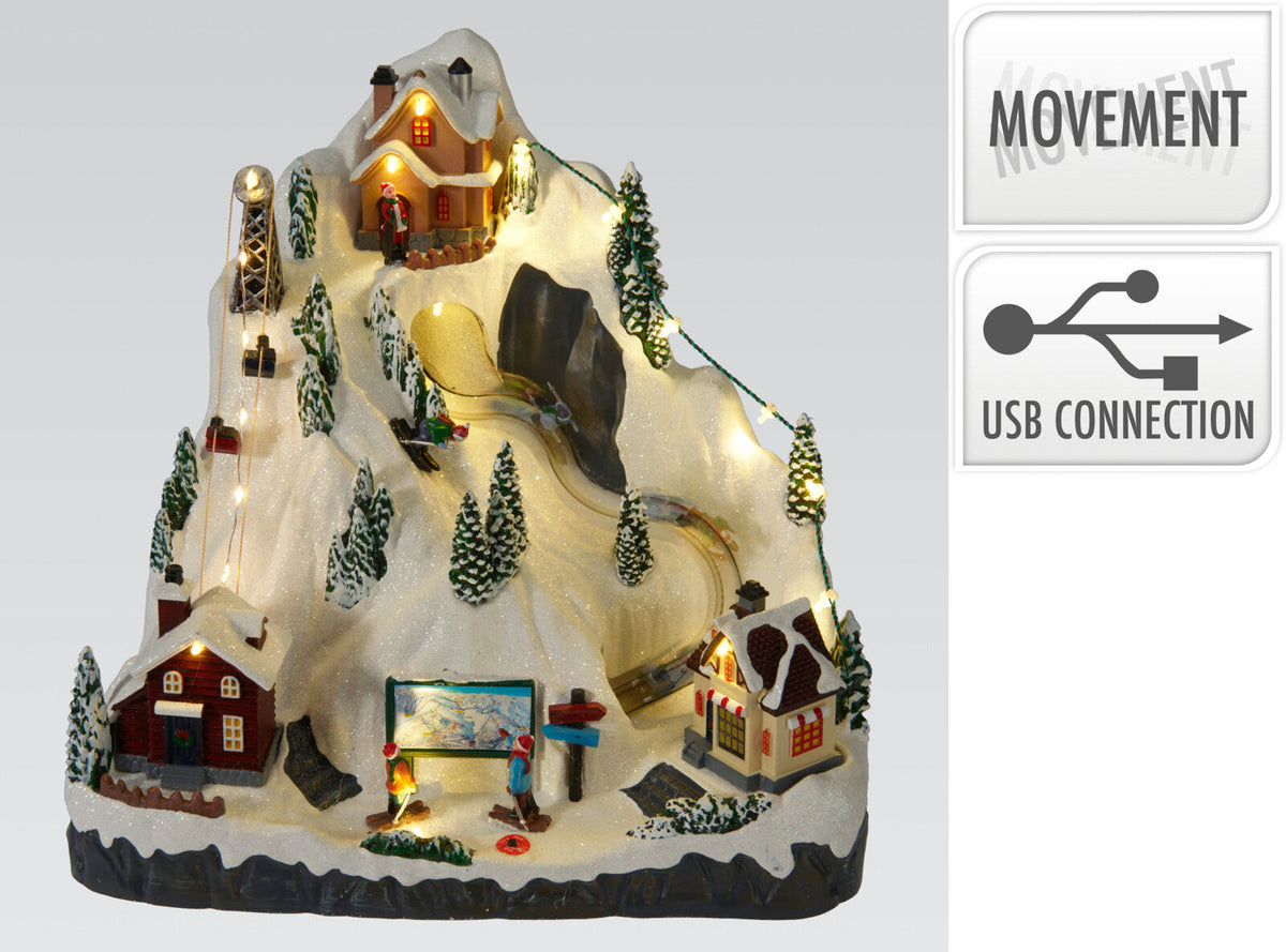 kersttafereel skidorp met led en movement 29cm