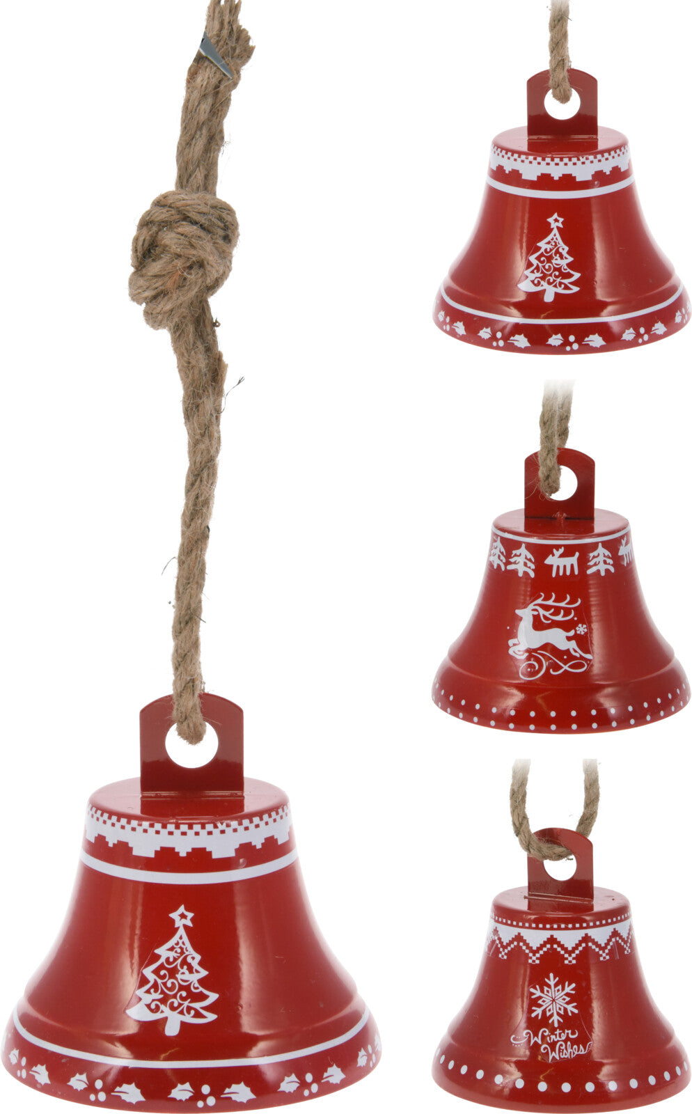 bel met jute touw 17x17cm 3ass rood