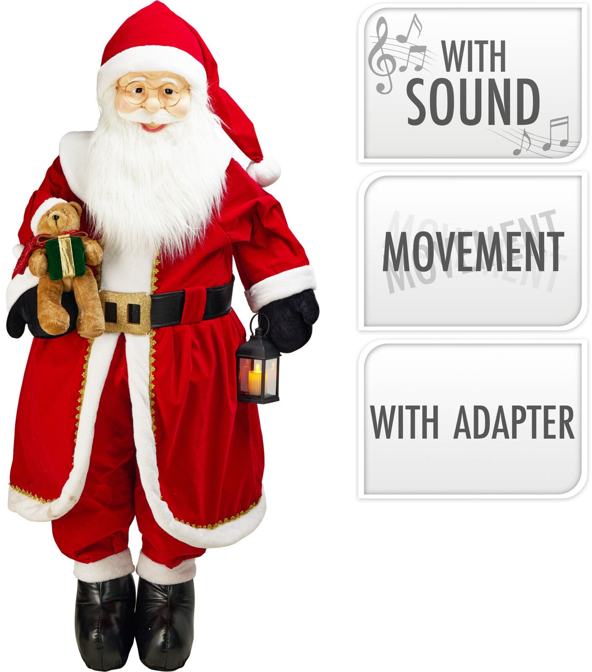 kerstman 200cm met beweging en muziek en led