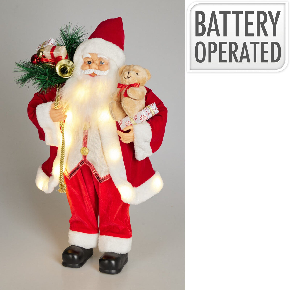 kerstman staand 60cm met led rood