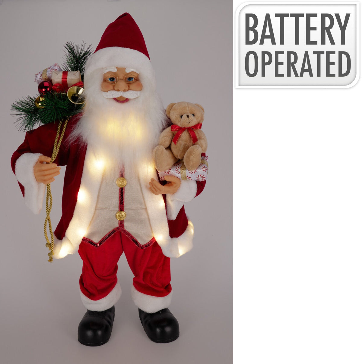 kerstman staand 80cm rood met led