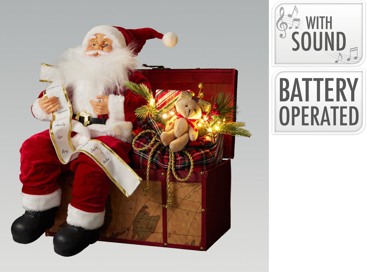 kerstman zittend 52cm led en muziek