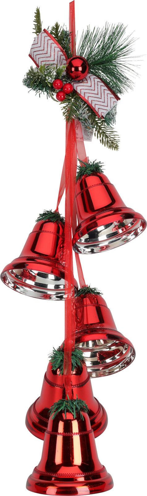 kerstbellen met dennentakjes hangdeco rood