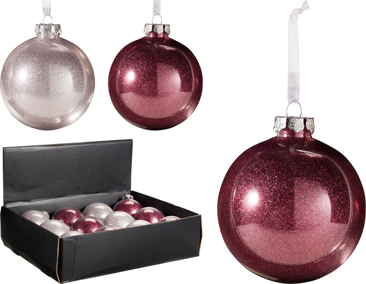 kerstbal met glitter 8cm 2ass scarlet