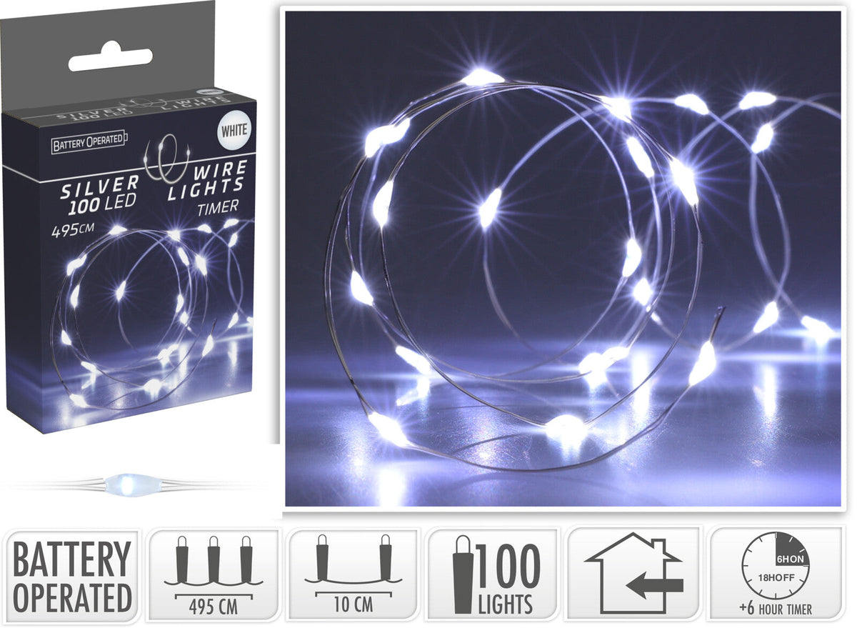 zilverdraad verlichting 100led wit timer