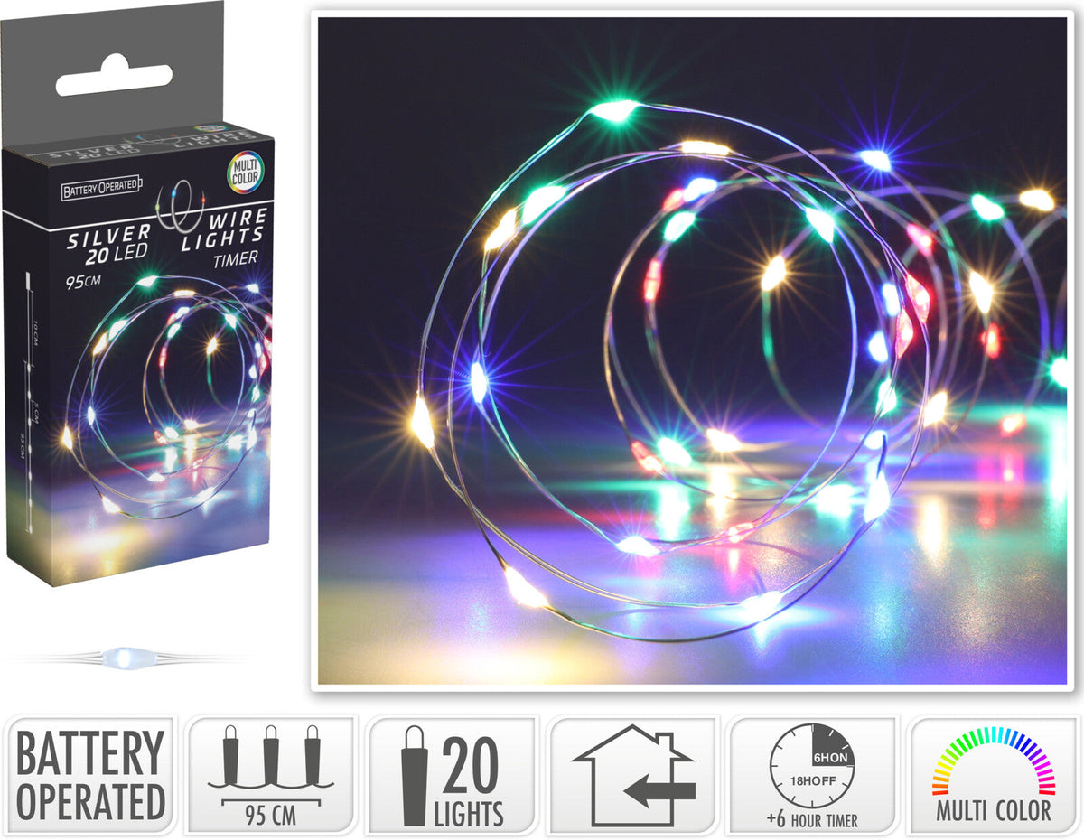 zilverdraad verlichting 20led multi color met timer