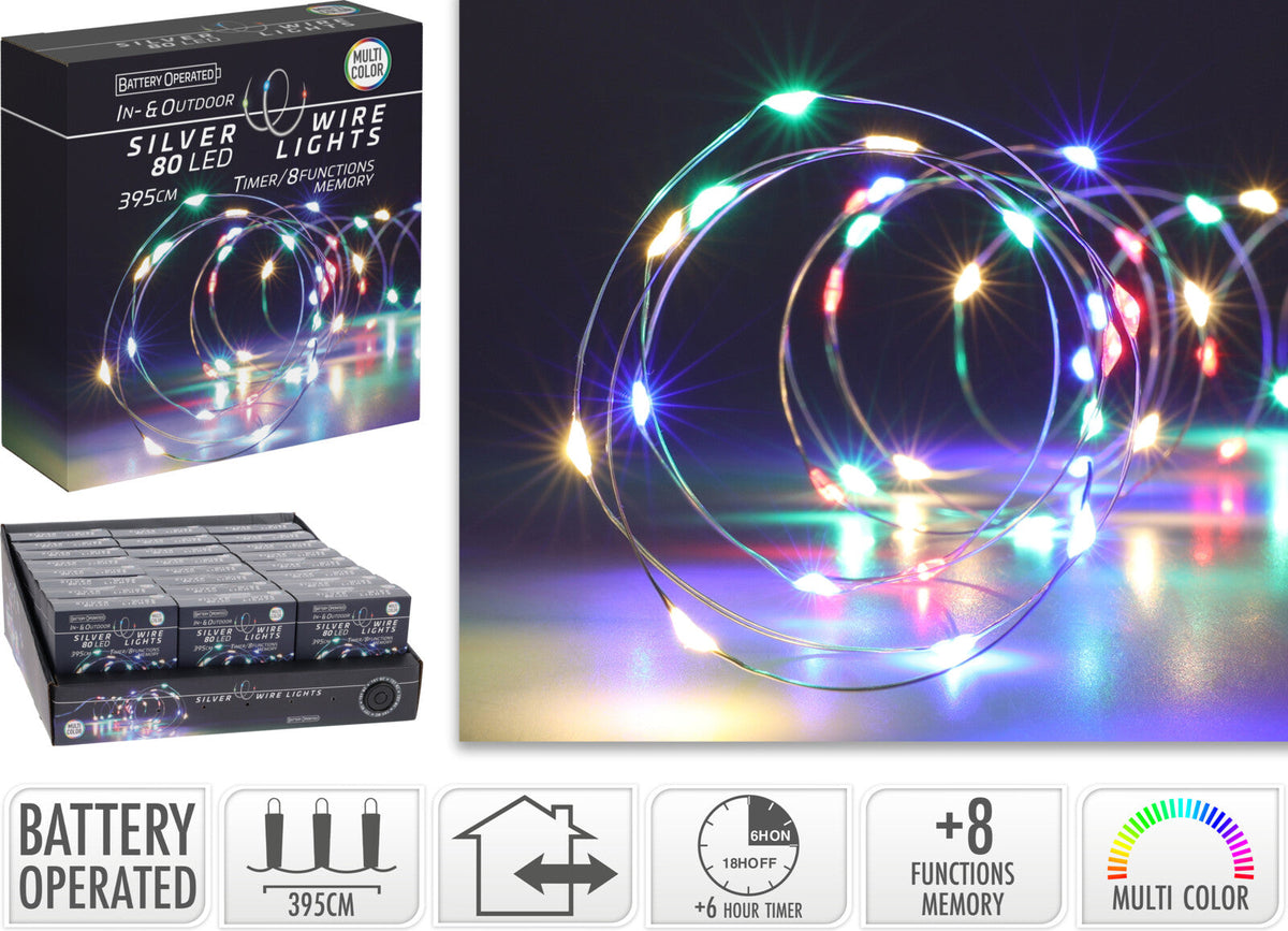 zilverdraad verlichting 80led ip44 8f timer multi kleur