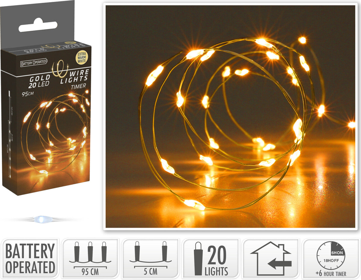 gouddraad verlichting 20led extra warm wit timer