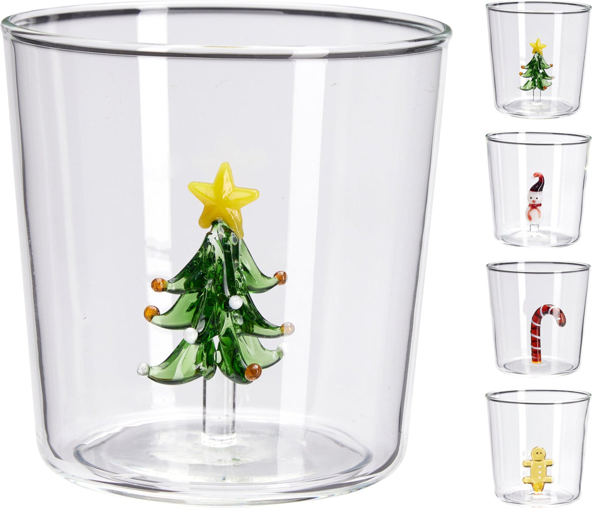 drinkglas 350ml/11.86oz borosilicaat met kerst decoratie dia 85xh90mm 4ass design