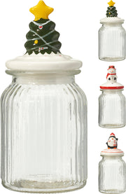 voorraadpot glas 950ml 3ass kerst design op deksel