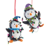 3.6"resin penguins w/lights orn 2/a