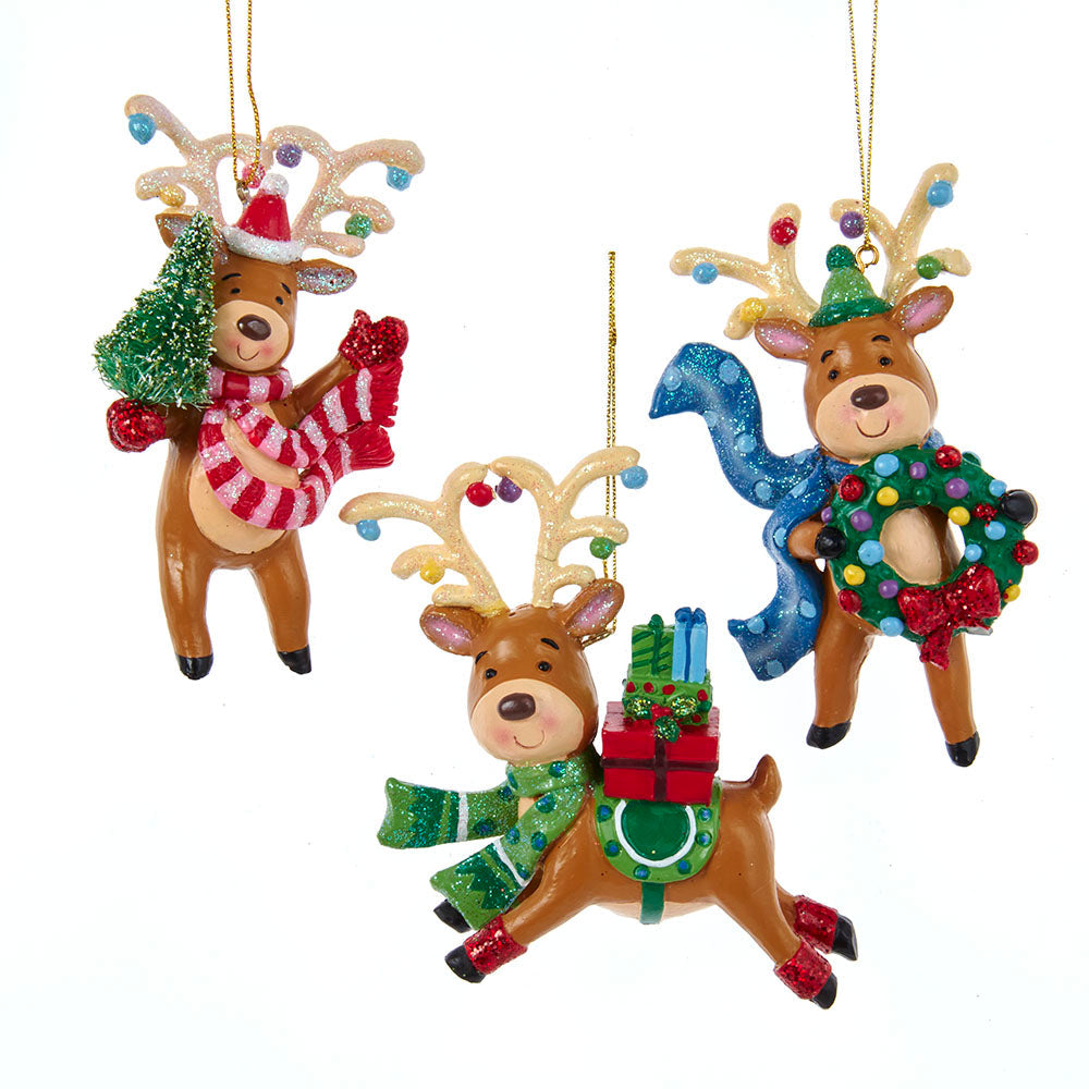 4.3"resin multi color reindeer orn