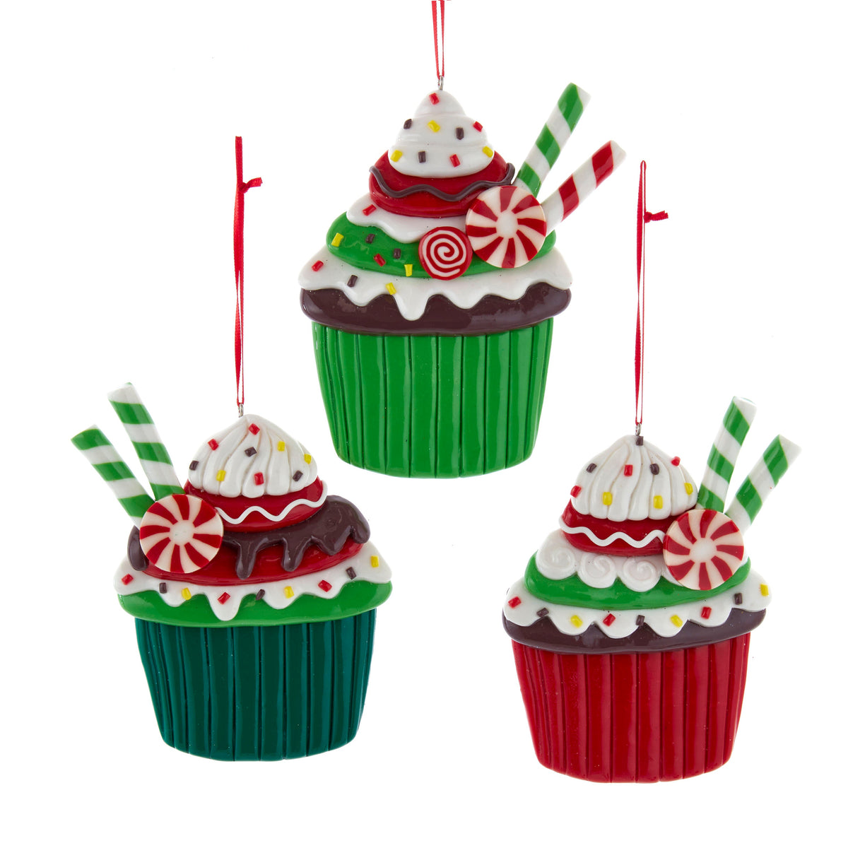 5"claydough red & green cupcake orn
