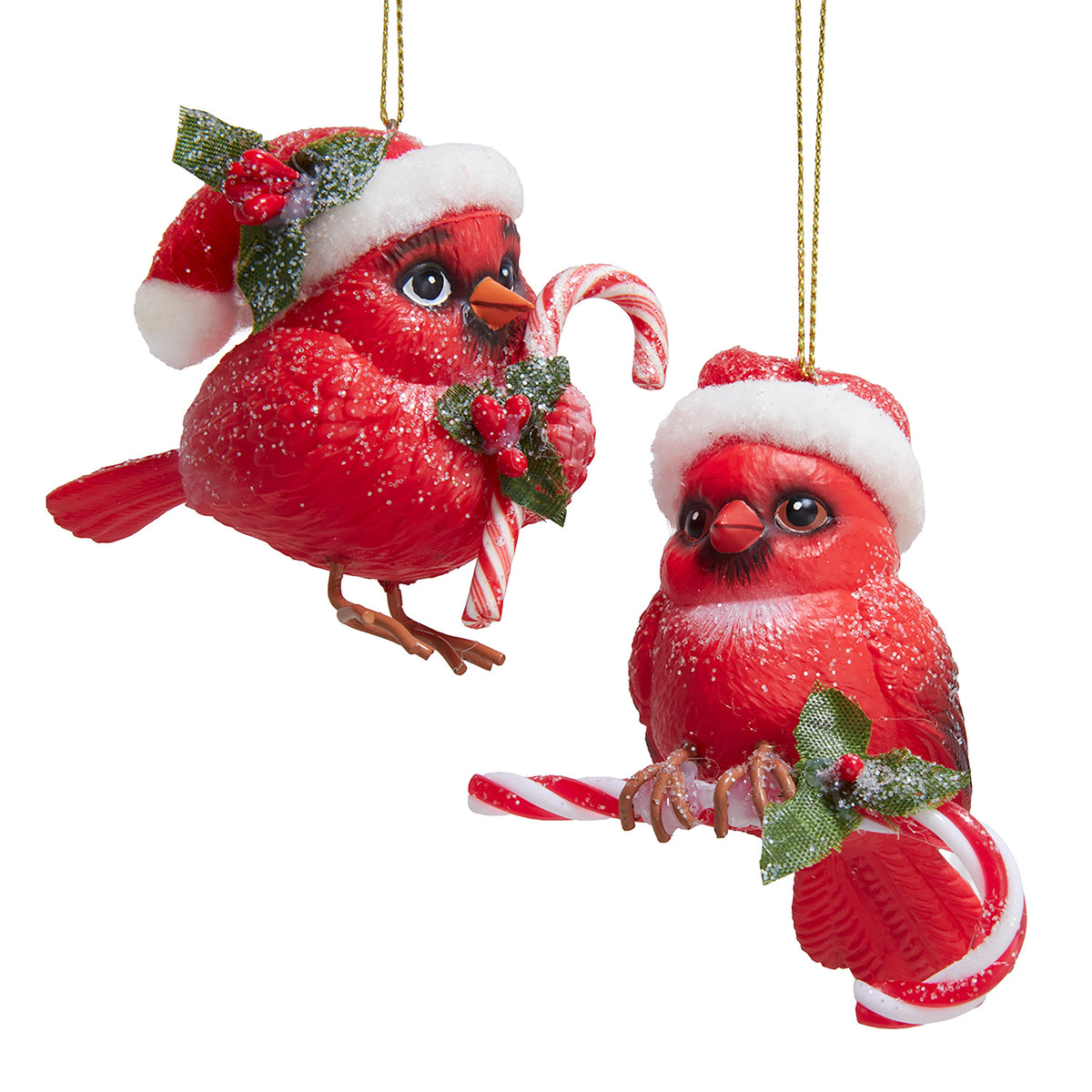 3"resin candy cane lane cardinals orn 2/asstd