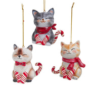 2.8-3.15"resin candy cane lane cat orn 3/asstd.