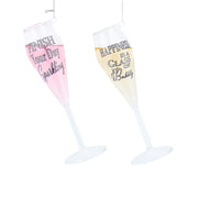 6.3"glass champagne flute w/silver words orn 2/asstd