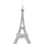 6"metal silver eiffel tower w/clear gems orn