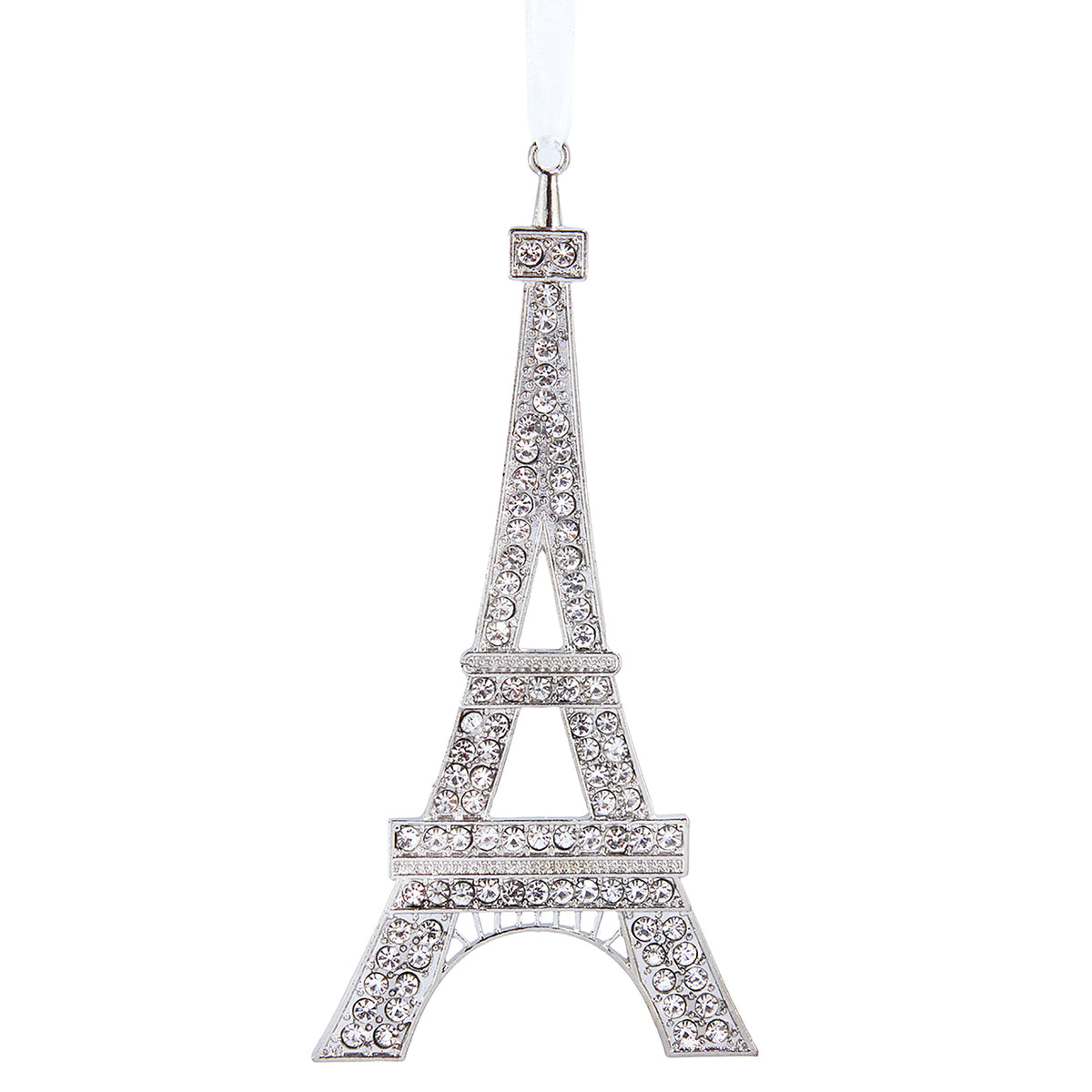 6"metal silver eiffel tower w/clear gems orn