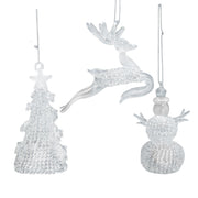 4.75"glass christmas tree, snowman & reindeer orns 3/asstd.