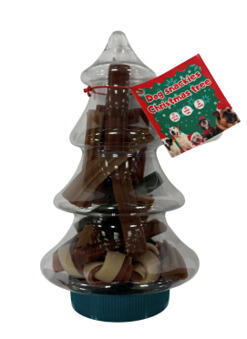 dog christmas tree with snacks