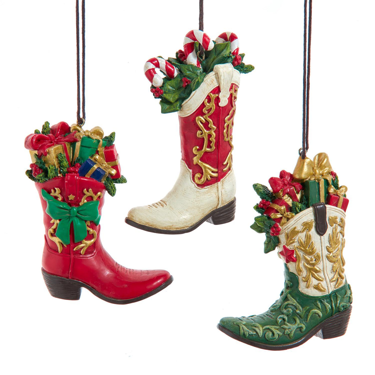 3.5"res western xmas boots orn 3/a