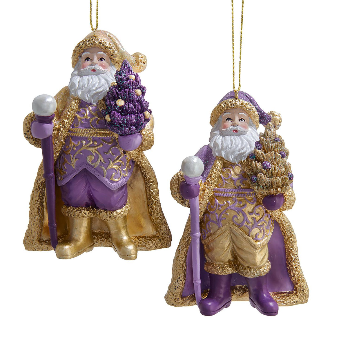 4"resin purple & gold santa orn 2/asstd.