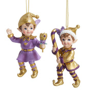 4"resin purple & gold elf orn 2/asstd.